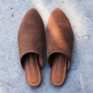 MIUMMASH Women’s velvet leather mules cigaro brown slip-on shoes, Size 39 NEW